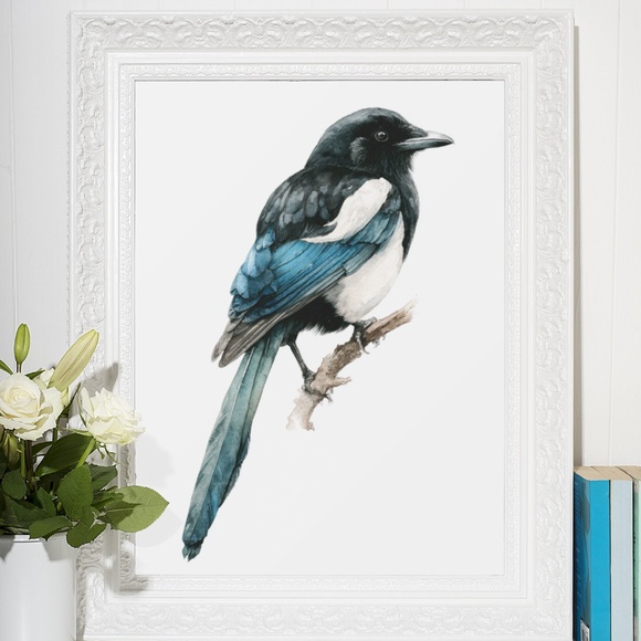 Watercolor Magpie Bird Wall Art Print, Unframed - Elegant Nature-Inspired Decor - Picture 6 of 6